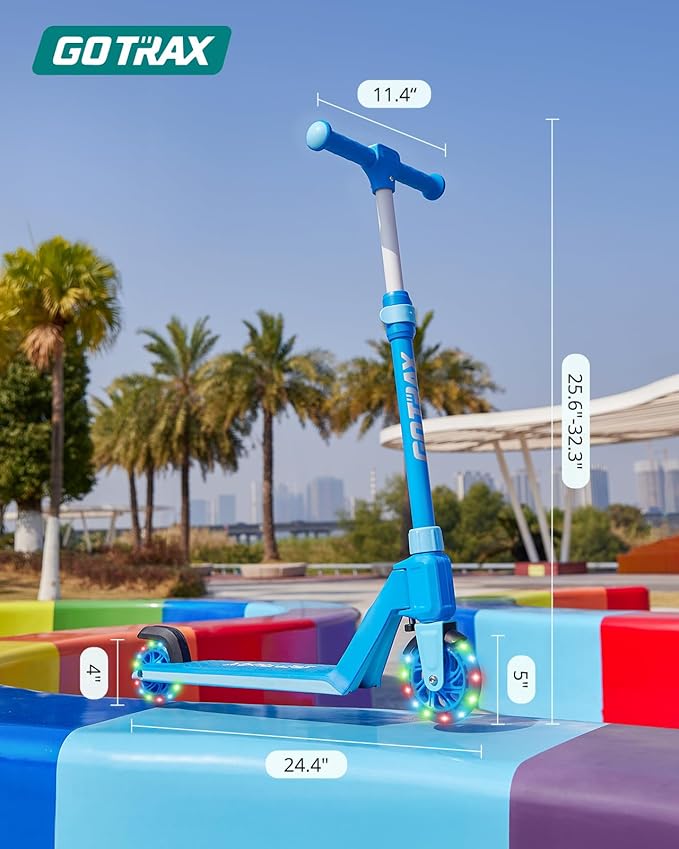 Gotrax K03 Kick Scooter for Kids, 5" LED RGB Lighted Wheels, 4.6 Lbs Lightweight and One-Click Detachable Design, Height Adjustable Handlebars, Anti-Slip Deck and Max Load 110 Lbs for Boy&Girl Age 3+