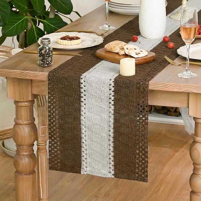 Artoid Mode Coffee Farmhouse Woven Table Runner 12x36 Inch | Seasonal Holiday - Image 3