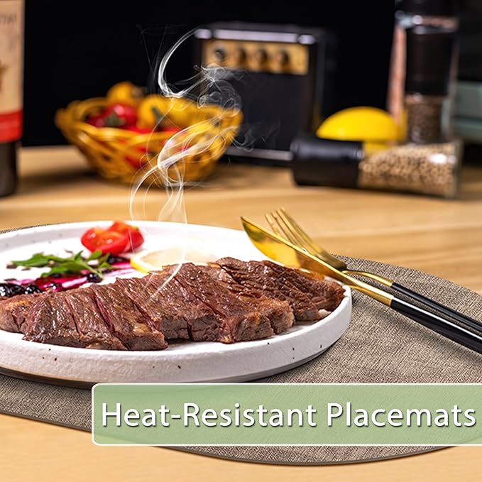Placemats Set of 6 Non Slip, Heat Resistant Oval Faux Leather Place mats Double - Image 2