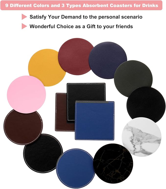 uxcell Square Drink Coasters Set of 4 White Stitched Dual Sided Non-Slip - Image 4
