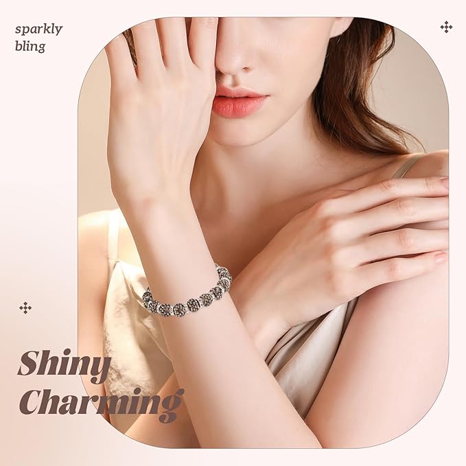 200pcs 10mm Rhinestone Beads for Jewelry Making, Gray Shiny Round Disco Ball Beads Bulk, Sparkle Crystal Clay Christmas for Bracelet Baseball Necklace Earring Crafting and DIY