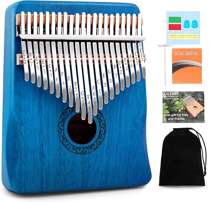 Kalimba Thumb Piano,YUNDIE Portable 21 Keys Mbira Finger Piano with Tune Hammer and Study Instruction,Musical Instruments Gift for Kid Adult Beginners Professional(Blue)