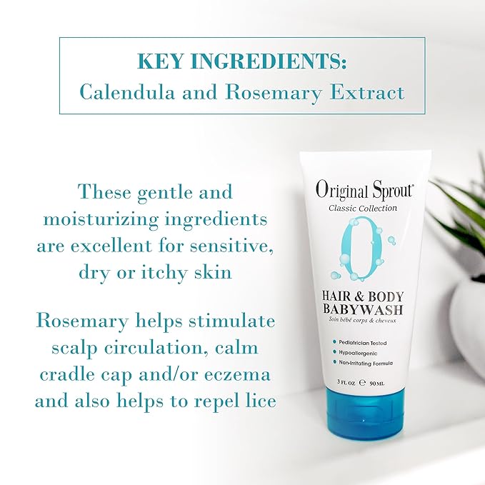 Original Sprout Baby Shampoo and Body Wash, Hypoallergenic Formula with Organic Calendula & Rosemary for Sensitive Hair & Skin, 12 oz. Bottle