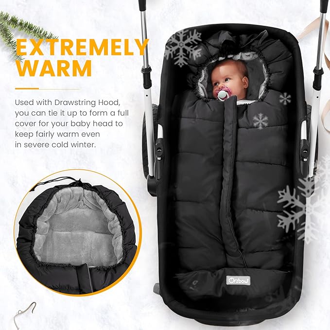 Orzbow Warm Bunting Bag Universal, Stroller Sleeping Bag Cold Weather, Waterproof Toddler Footmuff (Black, Large)