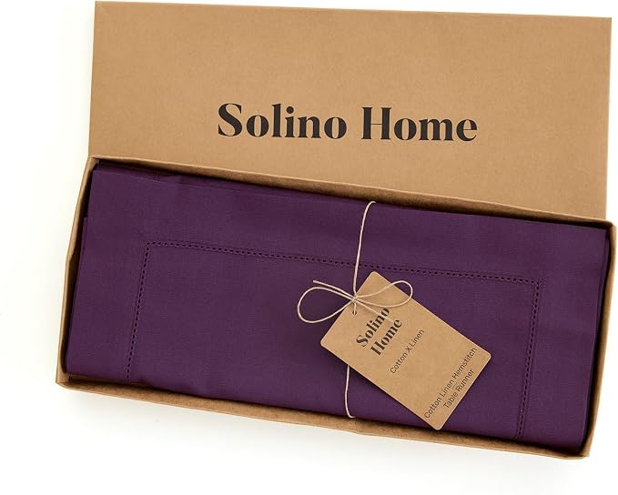 Solino Home Cotton Linen Dining Table Runner Purple Hemstitch, 14 x 60 in | - Image 5