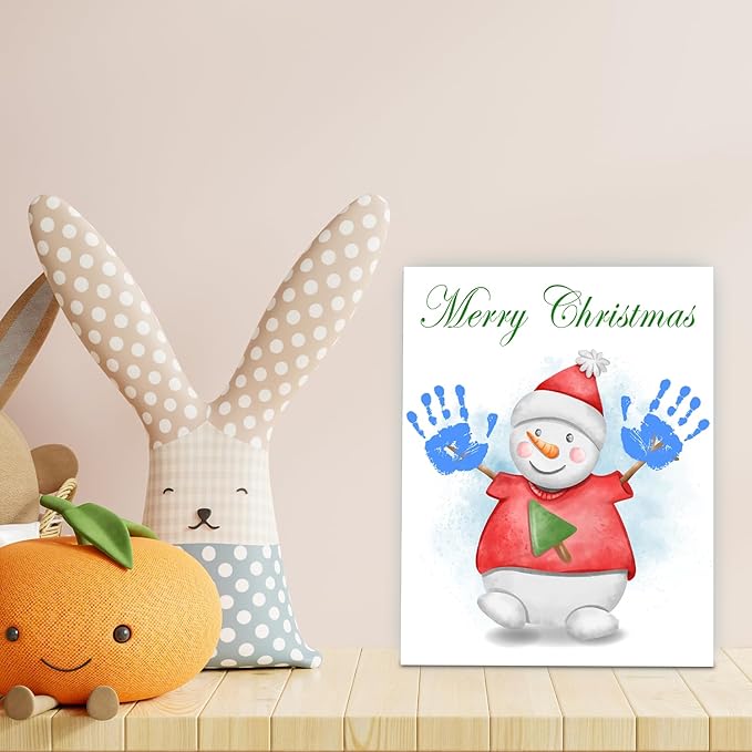 SHLINCO Snowman Handprint Keepsake DIY Kit, Baby's First Holiday Keepsake, Winter Decoration, Kids Family Footprint Art, 7.8x9.8 Inch Canvas, Suitable For Desktop Wall Ornaments