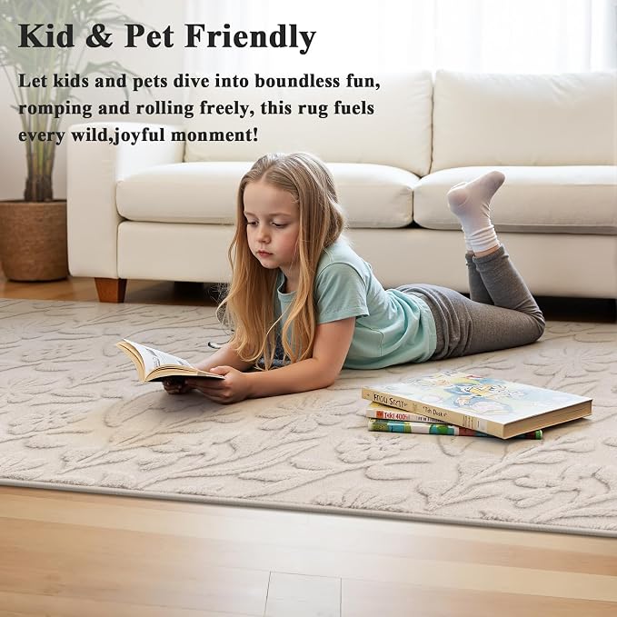 Vaukki 2x10 Runner Rug for Living Room, Soft Fluffy Washable Modern Floral - Image 2