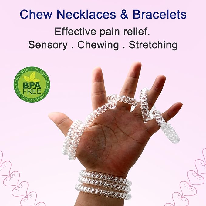 Chew Necklaces for Sensory Kids, 12 Pcs Clear Coil Chewy Necklaces Stretchy Bracelet for Boys Girls with Autism ADHD SPD,Oral Motor Chewable Necklace Reduce Anxiety and Fidgeting Stress