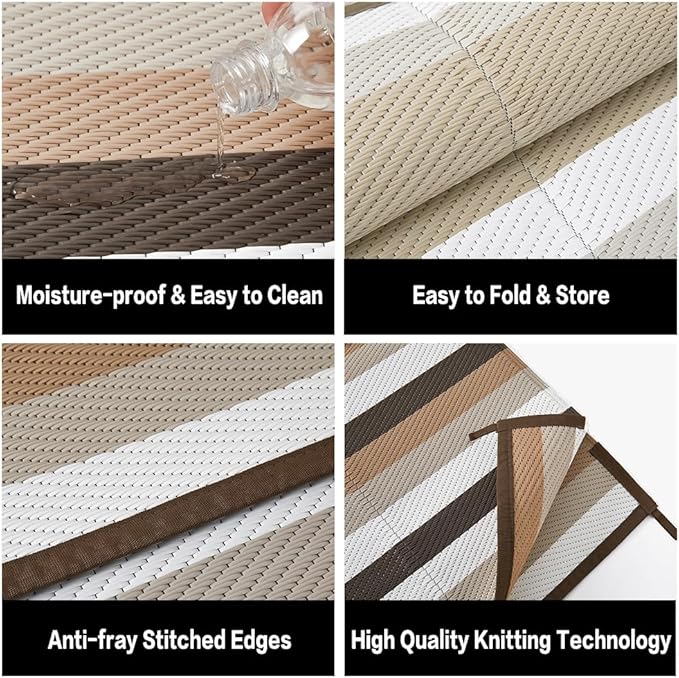 HUGEAR Outdoor Waterproof Rug 8'x10' Plastic Straw Rugs Washable Reversible - Image 6