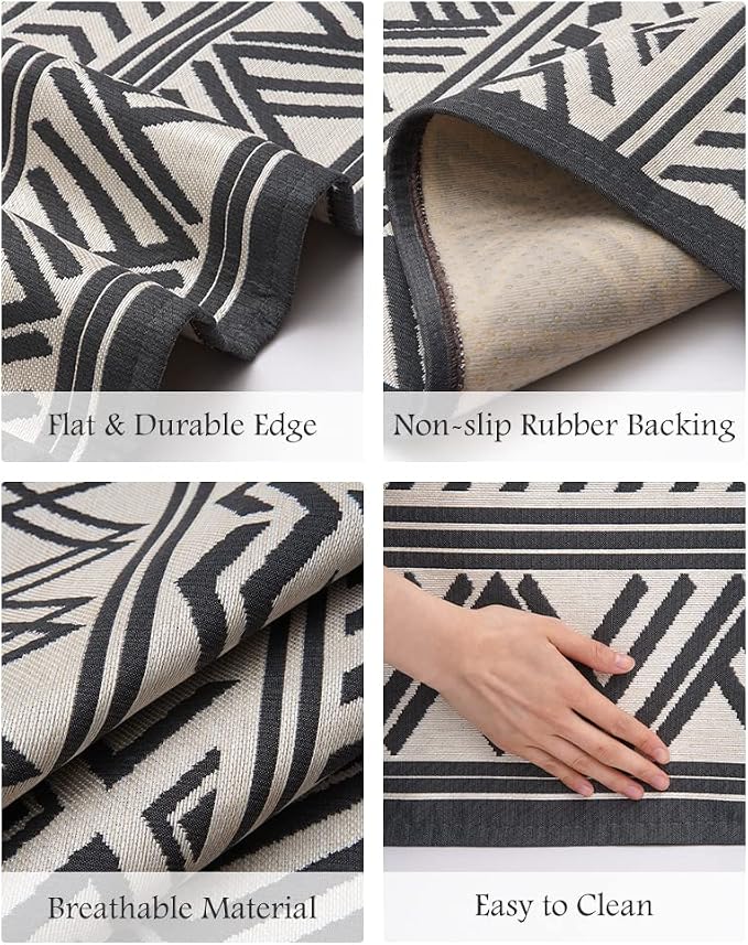 Outdoor Rug Carpet 4x6 ft, Flatweave Textured Outdoor Patio Rug Non Slip Indoor - Image 3
