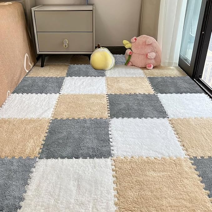 12pcs Carpet Squares Puzzle Floor Mat, Plush Interlocking Carpet Tiles by Unknown