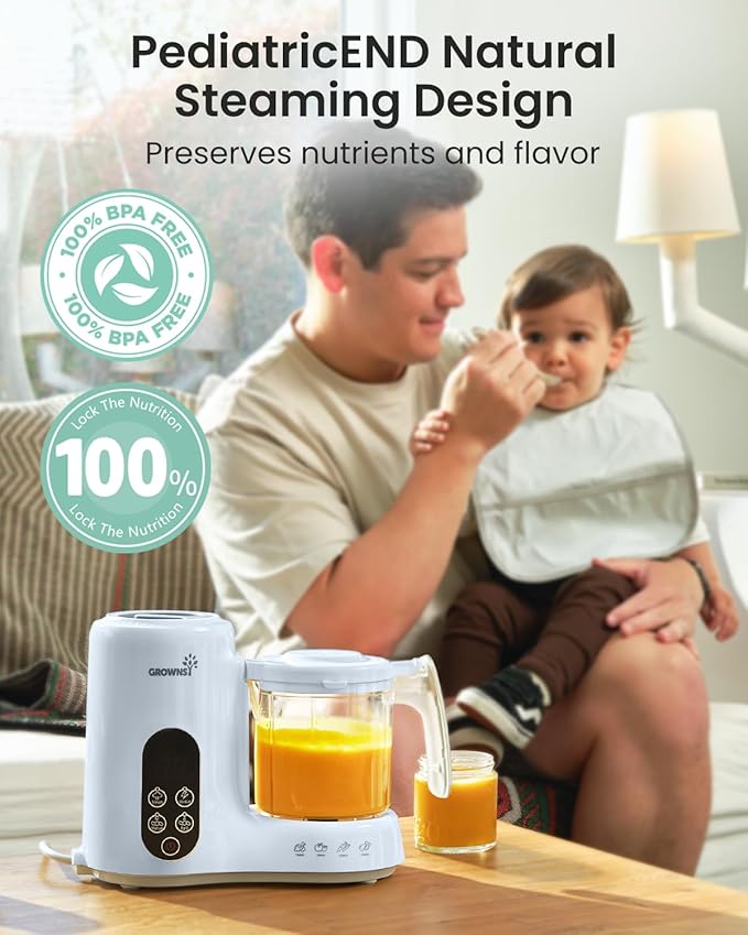 GROWNSY Baby Food Maker with Steam Basket, One Step Baby Food Processor Steamer Puree Blender Grinder Mills Machine, Auto Cooking Grinding and Sterili-zing for Healthy Homemade Baby Food, Blue