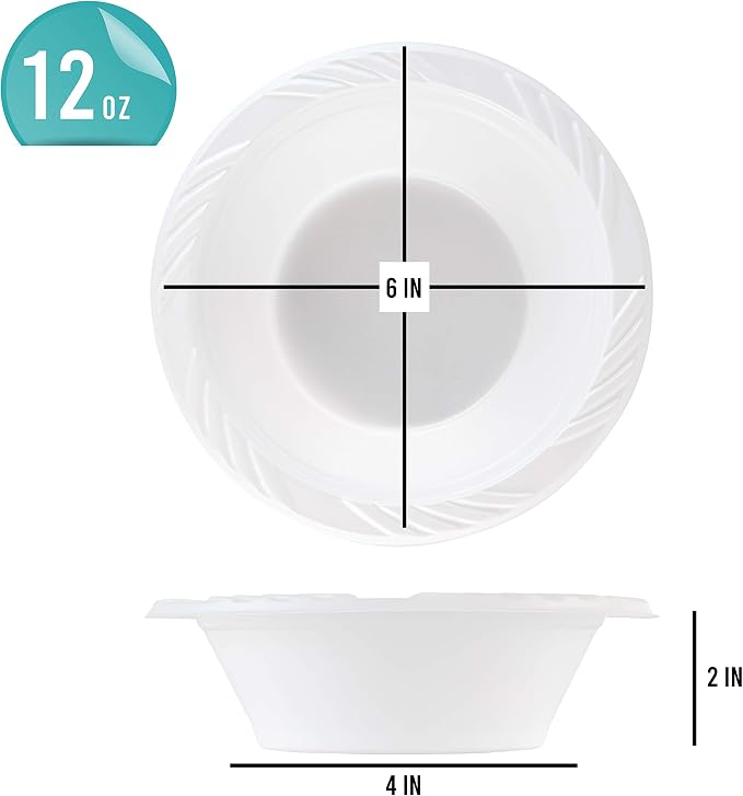 100 Count Disposable 12 ounce White Plastic Soup Bowls - Image 2