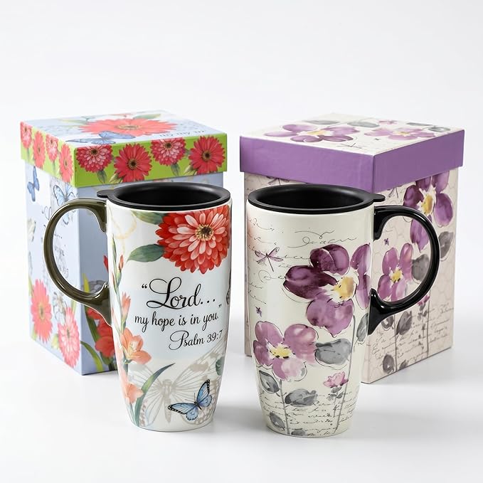 Topadorn 2 Pack Ceramic Travel Mugs by Topadorn