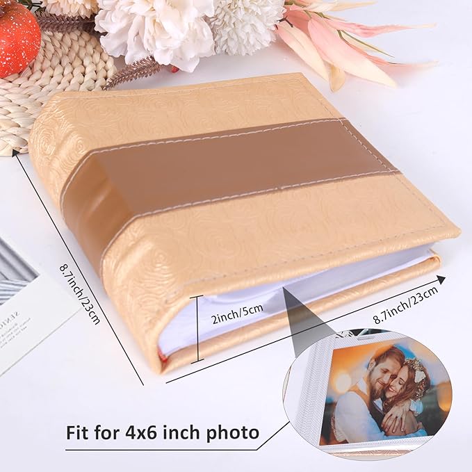 RECUTMS Photo Album 4x6 200 Photos with Writing Space Photo Book,Leather Cover Picture Album with Memo Areas for Wedding Anniversary Family Baby Couple Valentines Graduation Travel (Yellow)