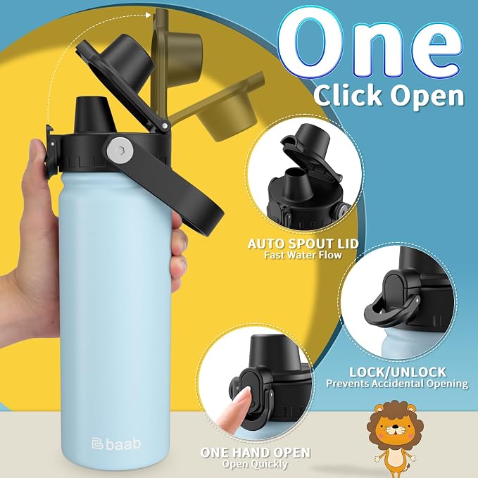 baab 20oz Kids Insulated Water Bottle 18/8 Stainless Steel Kids Cup 2 Pack | - Image 4