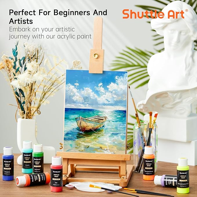 Shuttle Art Acrylic Paint, 25 Colors Acrylic Paint Set, 2oz/60ml Bottles, Rich Pigments Paint for Artists, Beginners and Kids on Canvas Rocks Wood Ceramic Fabric