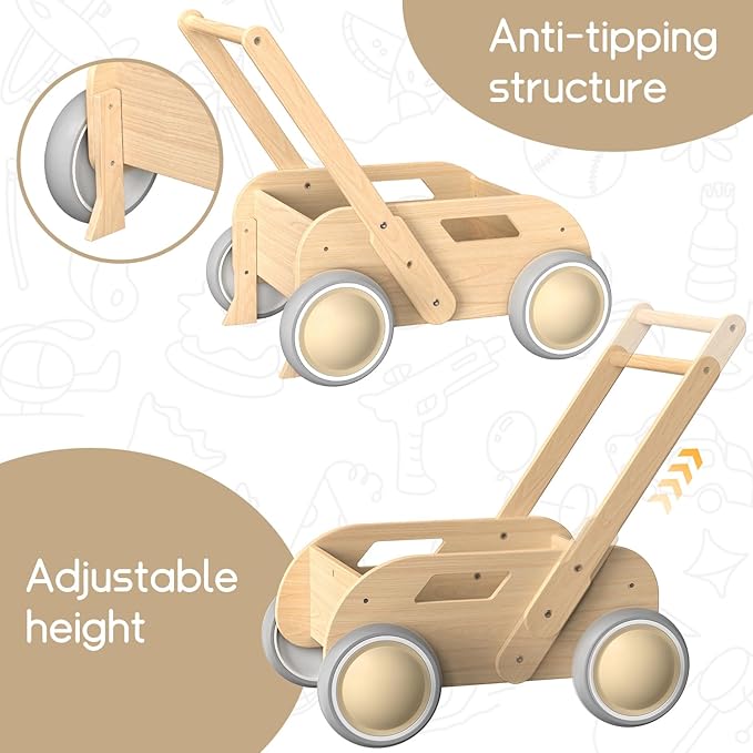 2025 HOMEKOL Wooden Baby Walker, Baby Walker, Adjustable Speed for Boys and Girls, Baby Activity Center, Birthday, Christmas and New Year's Gift, Log Color