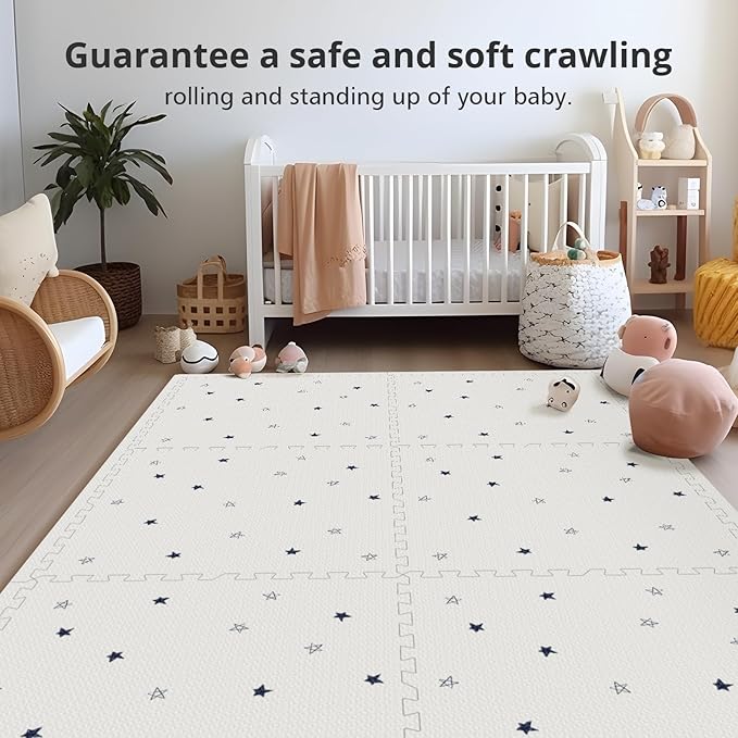 Baby Foam Play Mat, PIGLOG 72x48 Baby Crawling Mat, Floor Mats for Kids for Infants with Interlocking Floor Tiles, Toddler Playmats for Indoor and Outdoor, Easy to Clean Playroom Mats, Star