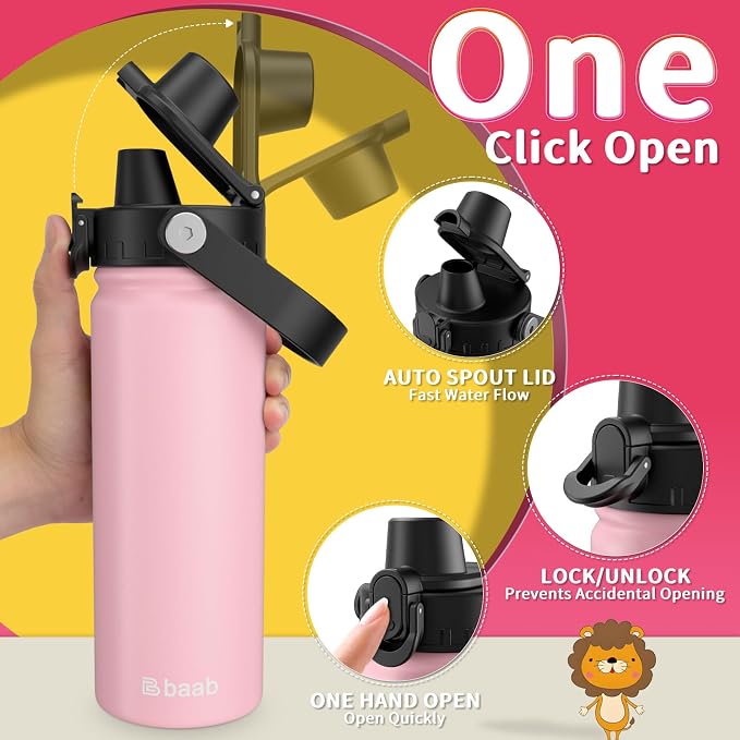 baab 20oz Kids Insulated Water Bottle 18/8 Stainless Steel Kids Cup 2 Pack | - Image 4