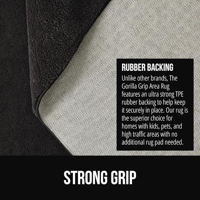 GORILLA GRIP Ultra Soft Washable Area Rug, 5x7, Stain and Slip Resistant Plush Thick Carpet for Bedroom Living Room, No Shed Floor Rugs, Pet Friendly, Dorm Essentials, Kids Nursery Home Decor, Black