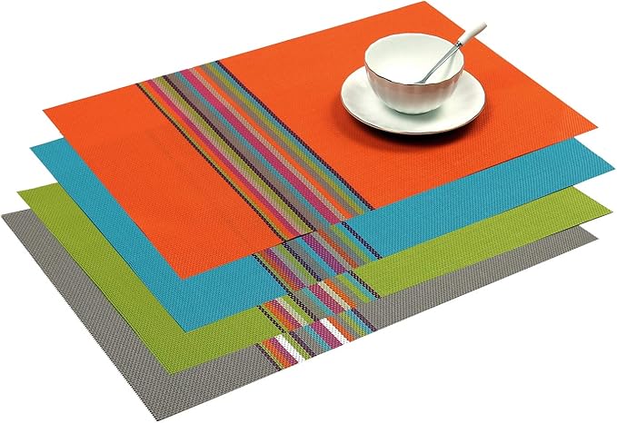 SHACOS Placemats Set of 4 Colorful Woven Vinyl Place Mats by SHACOS