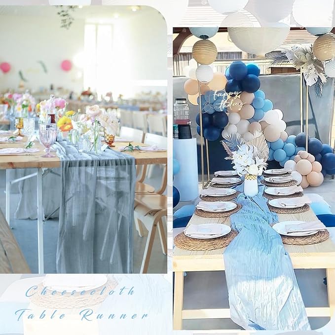 6 Pcs 10FT Dusty Blue Cheesecloth Table Runner 35 x 120 Inches Long Runner - Image 5