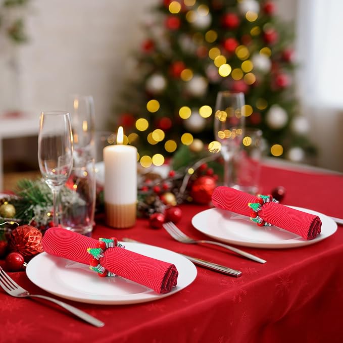 KPOSIYA Christmas Napkin Rings Set of 6, Xmas Tree Napkin Rings - Image 5