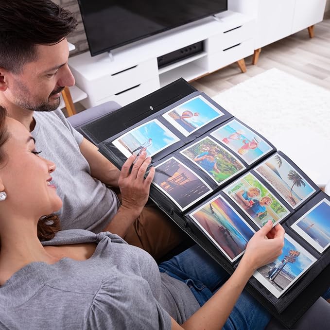 RECUTMS Photo Album 4x6 600 Pockets, Black Pages Leather Cover Large Capacity Picture Albums Holds 600 Horizontal and Vertical Photos (Orange)