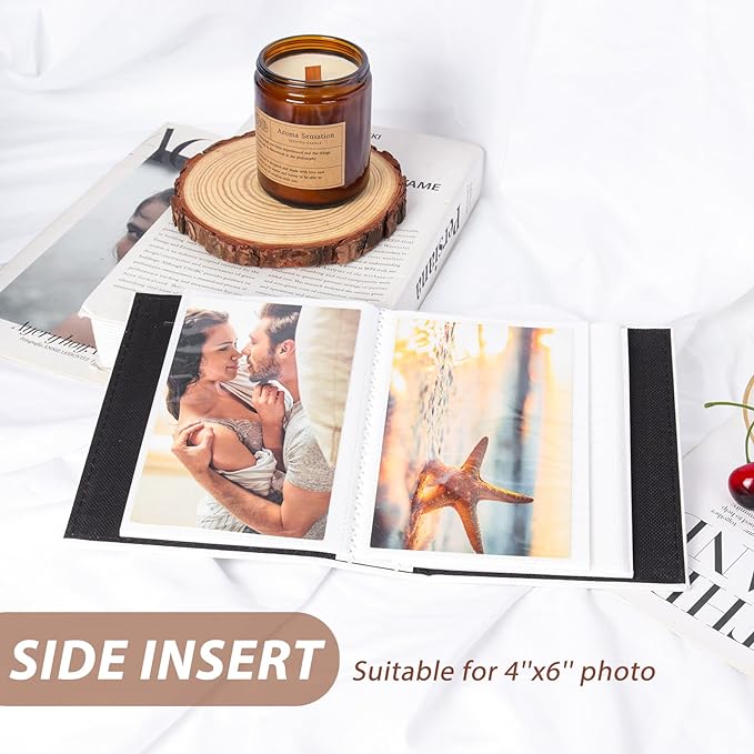 RECUTMS Photo Album 4x6 Photos - 52 Photos Small Mini Capacity Premium Leather Cover, Photo Album for Family Wedding Anniversary Vacation Traveling (Silver)