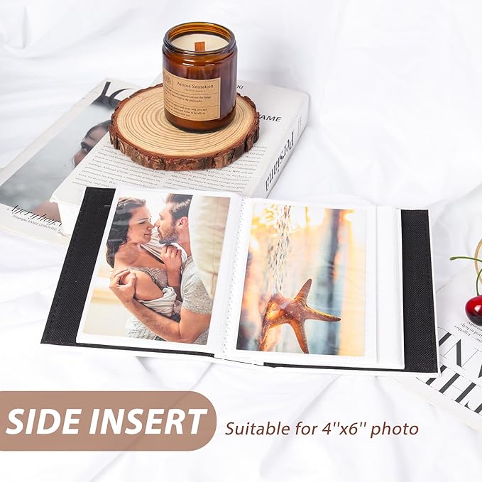 RECUTMS 100 4x6 Small Photo Album with Front Window, Premium Leather Cover Hold 100 Vertical Photos for Family Wedding Baby Children (Beige)