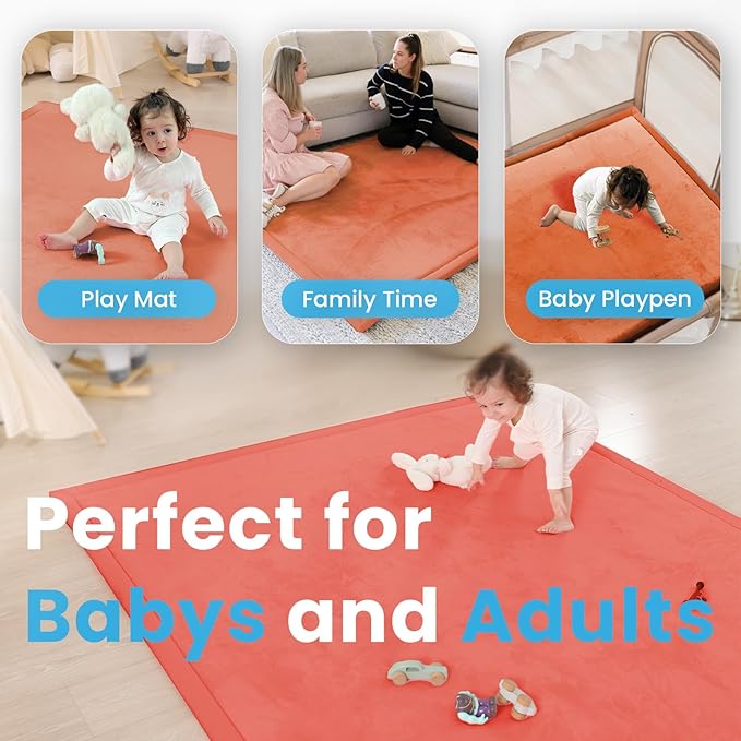 Baby Play Mat for Kids Room,Extra Thick Elasti-Foam Anti-Fall Cushion Mat for Babies,Toddlers,Infants,Water-Repellent&Non-Slip Bedroom Bedside Rugs(Brick)
