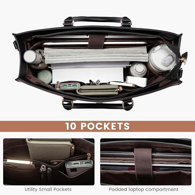 LOVEVOOK Laptop Bag for Women, 17 lnch Waterproof Lightweight Leather Tote Bag - Image 4