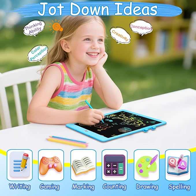 Decute Kids Toys LCD Writing Tablet with Stylus, 10 Inch Erasable Toddlers Doodle Board, Reusable Drawing Pad for Kids, Educational Christmas Birthday Gift for 3 4 5 6 7 8 Girls Boys Toddler Blue