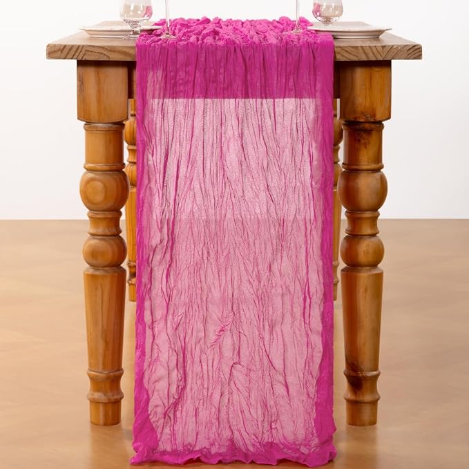 DeZerlor Hot Pink Cheesecloth Table Runner 1 Pack Summer Boho Runner | - Image 4