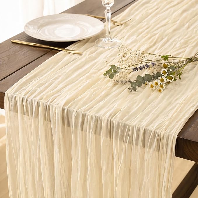 3 Pack Ivory Cream Cheesecloth Table Runner 120 Inch Boho Wedding Decor | by Fixwal