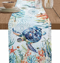 Sea Turtle Coastal Table Runners 90 Inches Long, Summer Beach Coral Table by Unknown