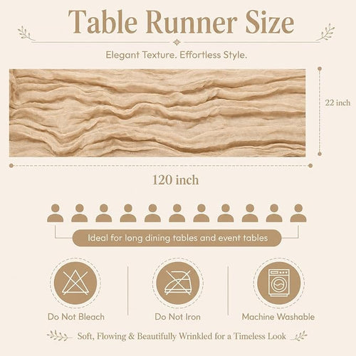 10 Pack Beige Cheesecloth Table Runner 22 x 120 Inch Gauze Table Runners | 10FT - Image 2
