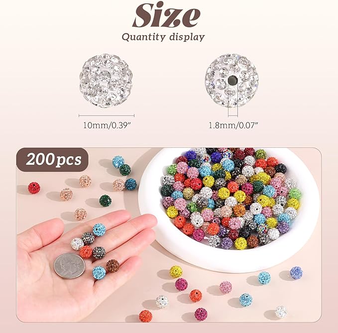 200pcs 10mm Rhinestone Beads for Jewelry Making, Dark Green Shiny Round Disco Ball Beads Bulk, Sparkle Crystal Clay Christmas for Bracelet Baseball Necklace Earring Crafting and DIY