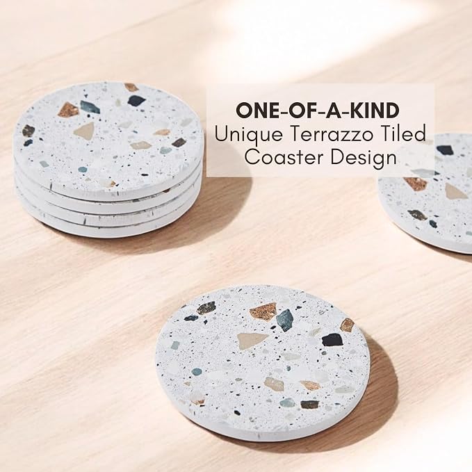 Terrazzo Coasters Set of 6, Colorful Boho Absorbent Ceramic Coasters | Speckled - Image 7