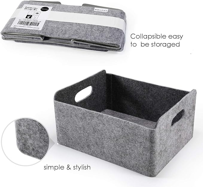 Welaxy Storage Baskets Collapsible Felt Storage bin Foldable Shelf Drawers Organizers for Kids Pet Toys magazine Books Clothes Closet Cabinet decluttering (Charcoal)