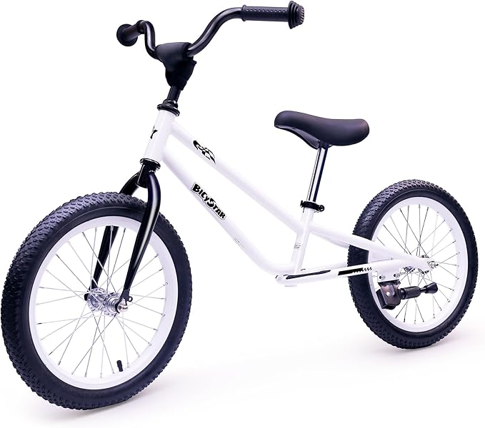 16 Inch Kids Balance Bike for 5-8 Year Old, BMX Kids Bike with No Pedals, Air Rubber Tires, Footrests, Adjustable Height for Big Kids, Boys, Girls