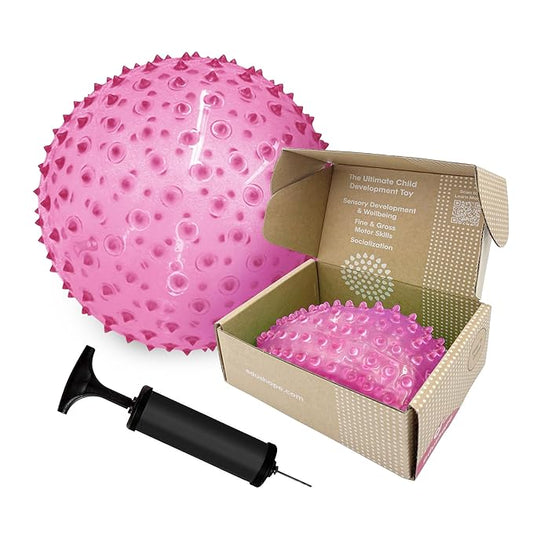 Edushape Sensory Ball for Baby - 7" Deflated with Pump, Transparent Pink, Enhances Gross Motor Skills for Kids 6 Months & Up