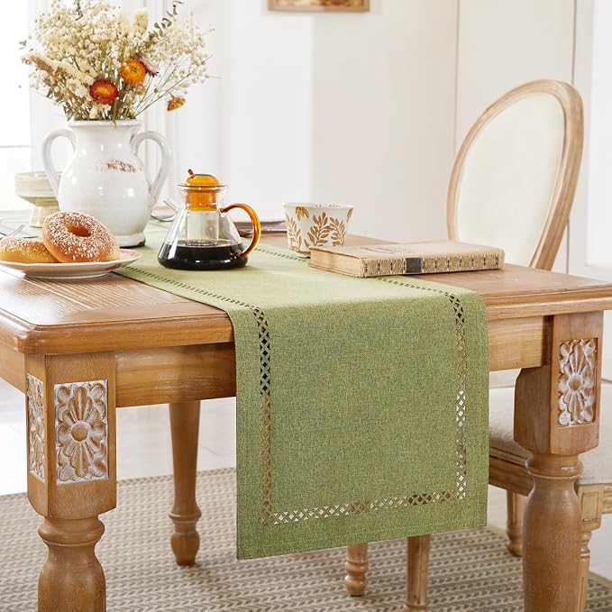 Rustic Burlap Table Runner, Sage Green Table Runners 108 inches Long | Double - Image 3