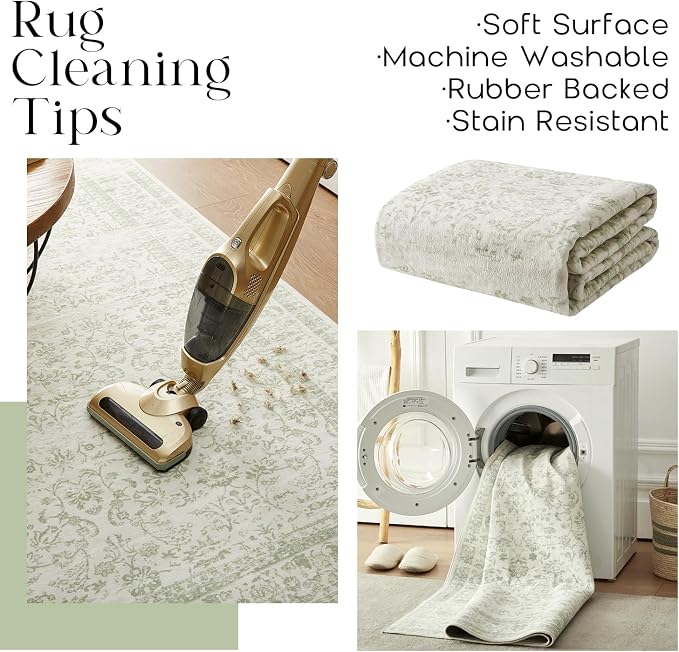 Sage Green 2x6 Runner Rug for Hallway Bathroom Washable Non Slip Vintage Boho - Image 4