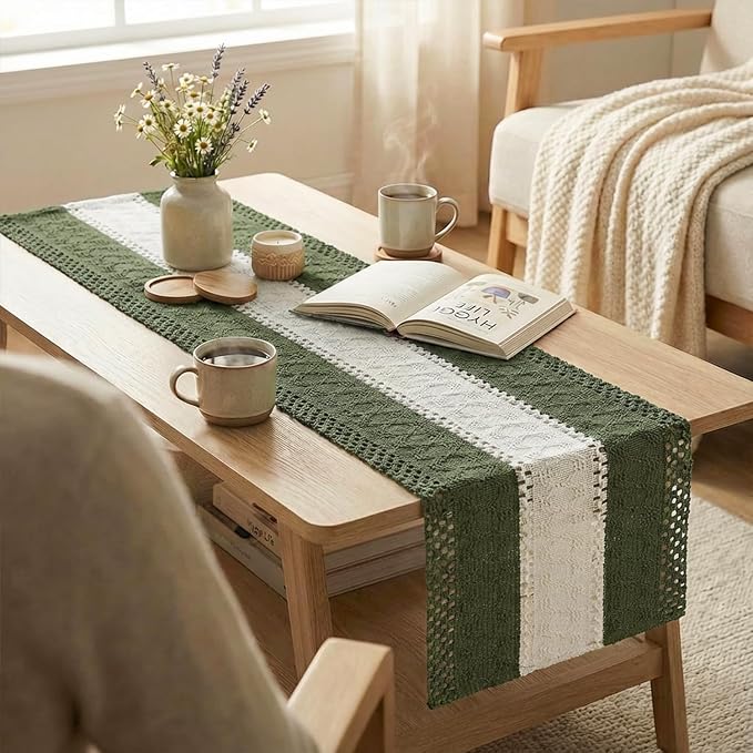 Artoid Mode Army Green Farmhouse Woven Table Runner 12x90 Inch | Seasonal - Image 5