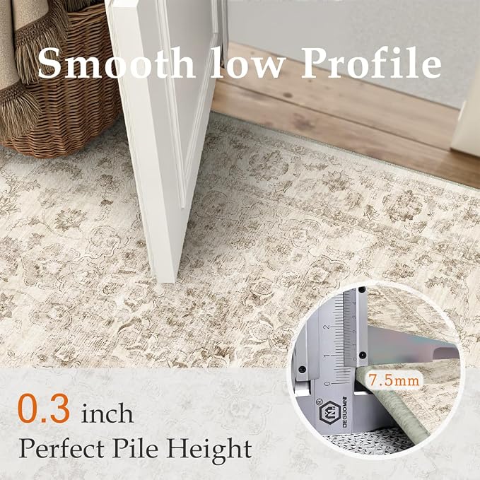 8x10 Washable Neutral Area Rug Beige Vintage Living Room Bedroom Carpet - Image 8