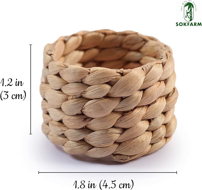 12 Pcs Round Woven Napkin Rings, Water Hyacinth Rattan Napkin Rings Set of 12 - Image 2