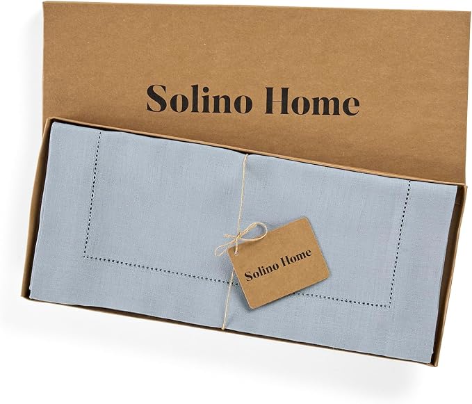 Solino Home 100% Pure Linen Table Runner Blue, Classic Hemstitch 14 x 60 in | - Image 6