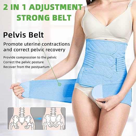2 in 1 Postpartum Belly Band Wrap Blue, C-Section Support Belt XX-Large, Post Partum Support Recovery Waist/Pelvis Belt, Hysterectomy Belly Band Binder Girdle Stomach